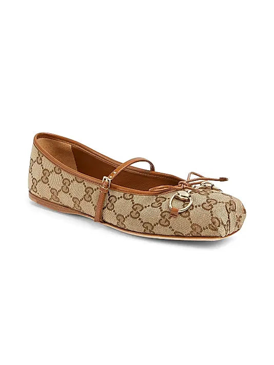 GG Canvas Horsebit Ballet Flats