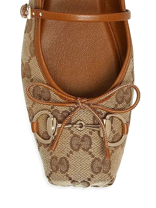 GG Canvas Horsebit Ballet Flats
