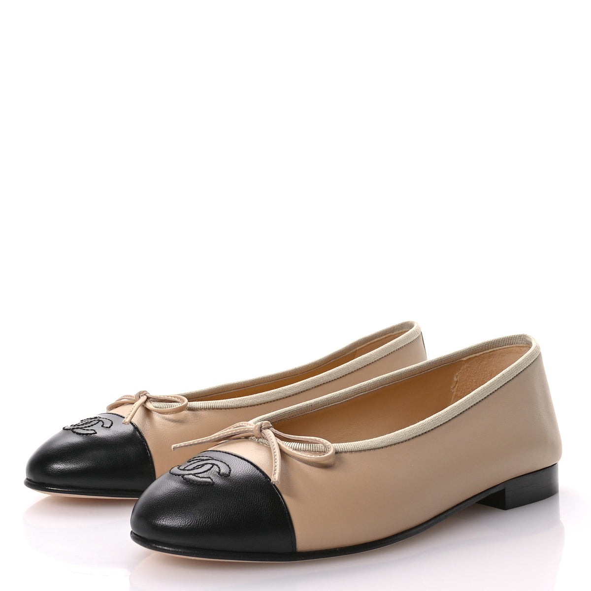 Chanel Beige Black Ballet Flat
