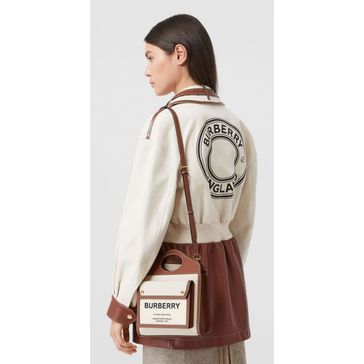 Two-tone Canvas Leather Pocket Bag