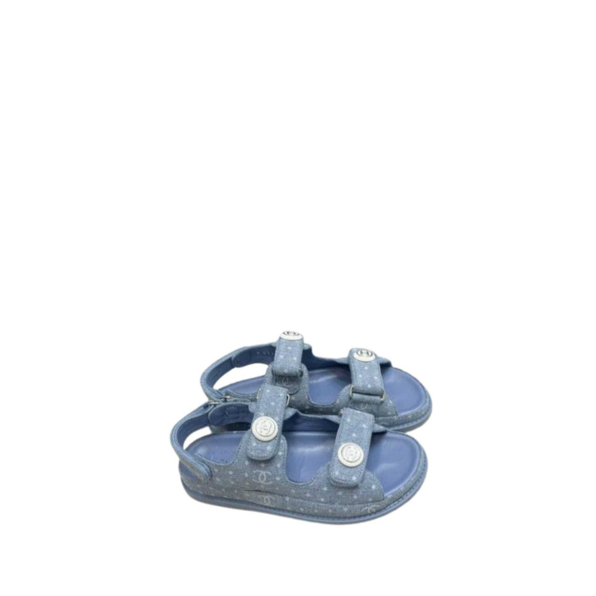 blue Printed Denim C Sandals