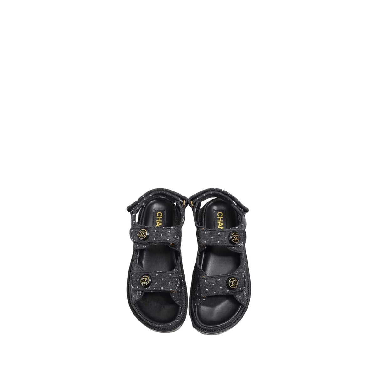Black Printed Denim C Sandals