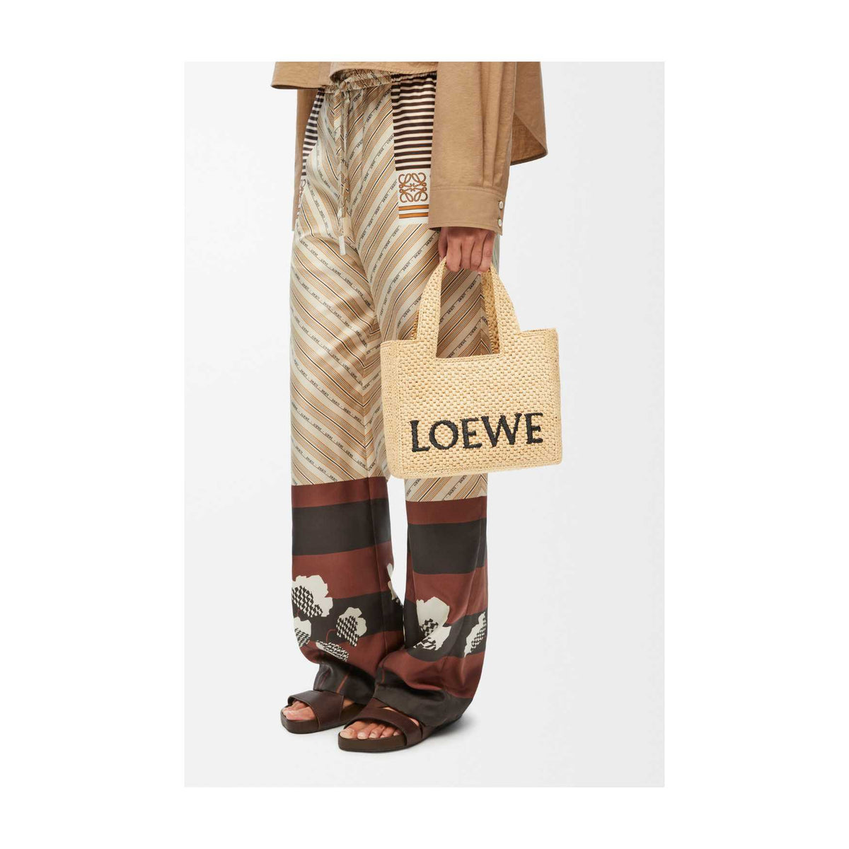 Small LOEWE Font tote in raffia