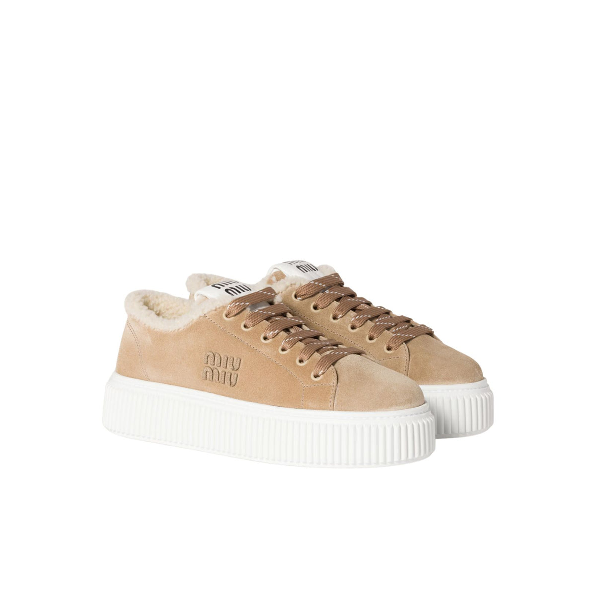 Suede and shearling sneakers-brown