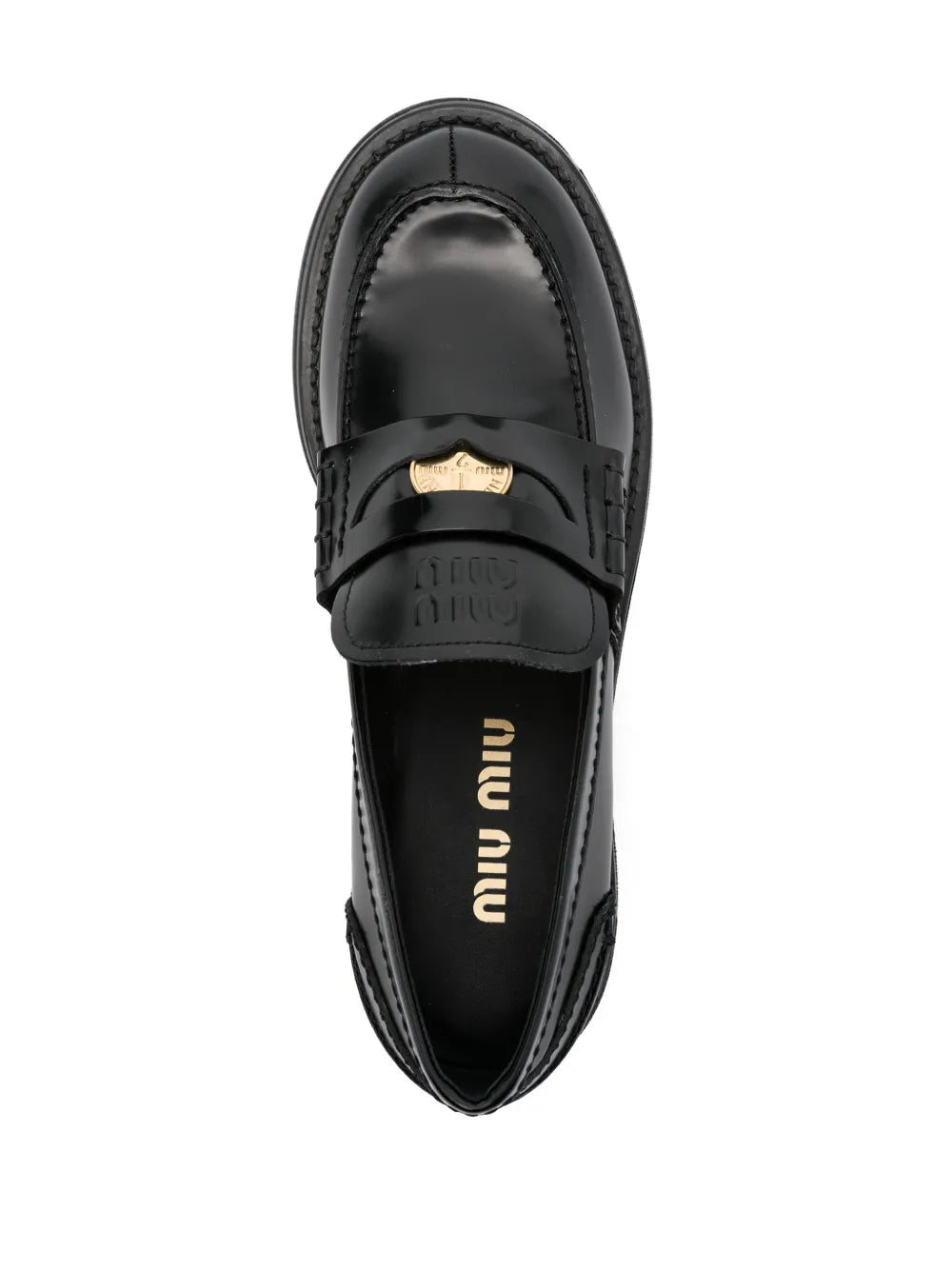 Miu Miu Coin-Embellished Block-Heel Loafers – Black