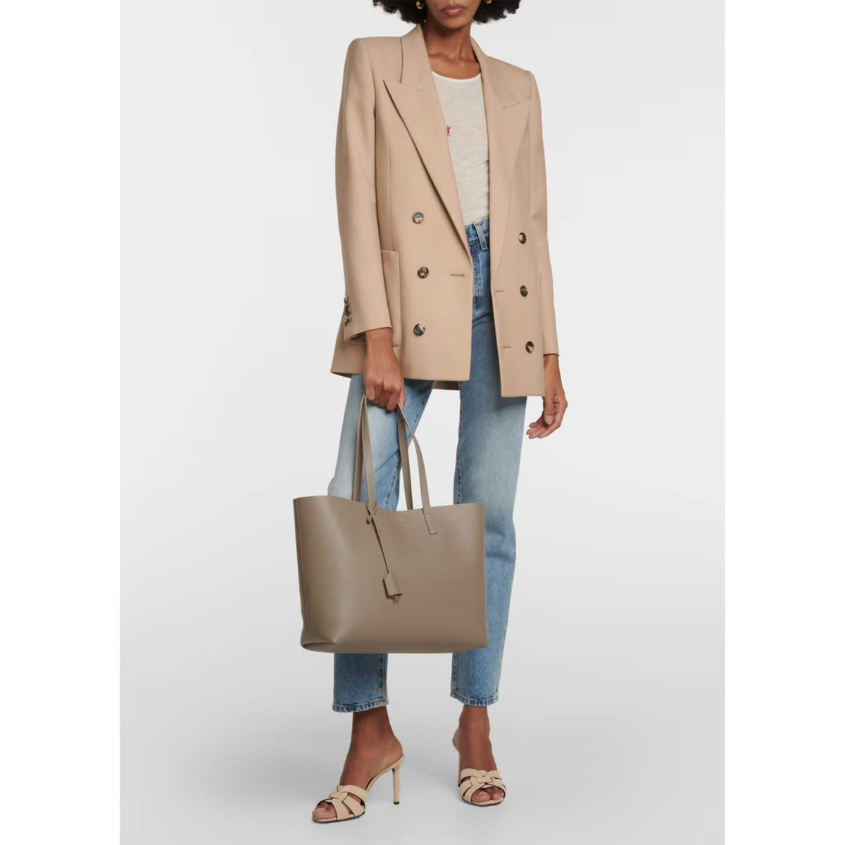 Shopping E/W leather tote bag