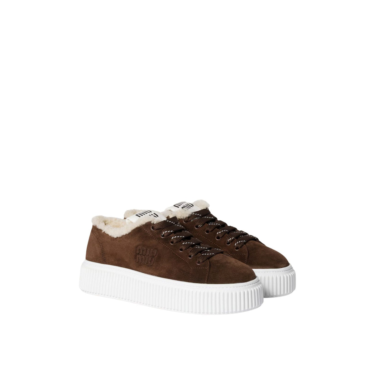 Suede and shearling sneakers-dark brown