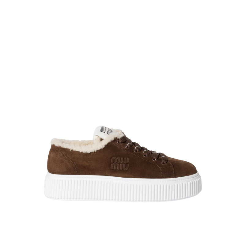 Suede and shearling sneakers-dark brown