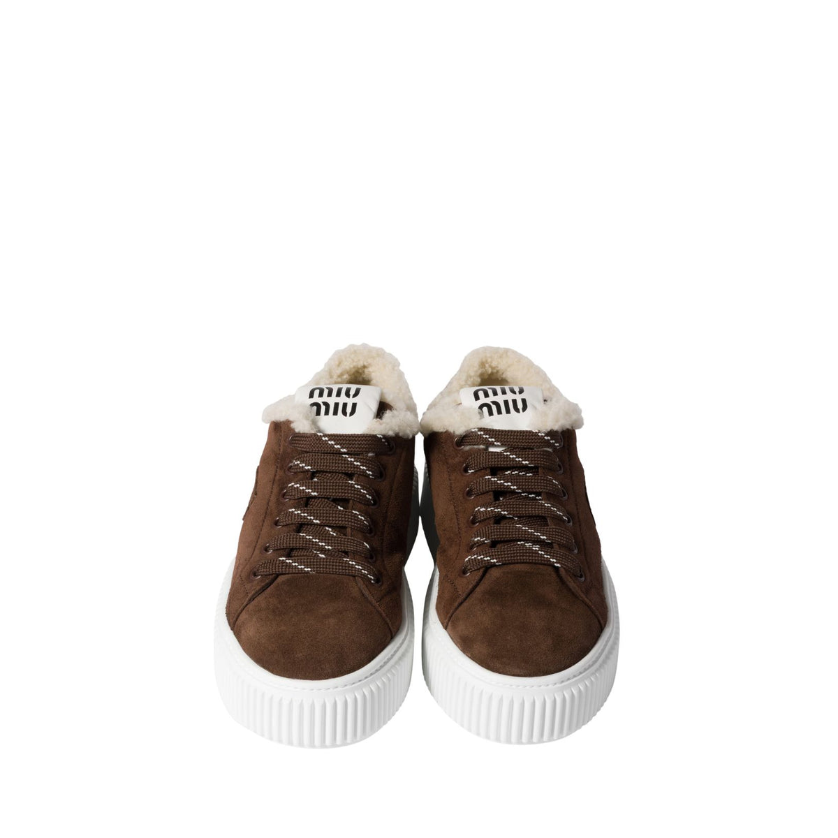 Suede and shearling sneakers-dark brown