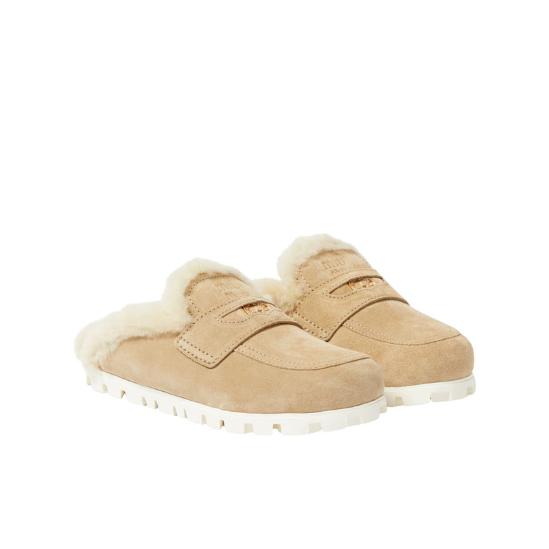 Shearling-lined suede slippers