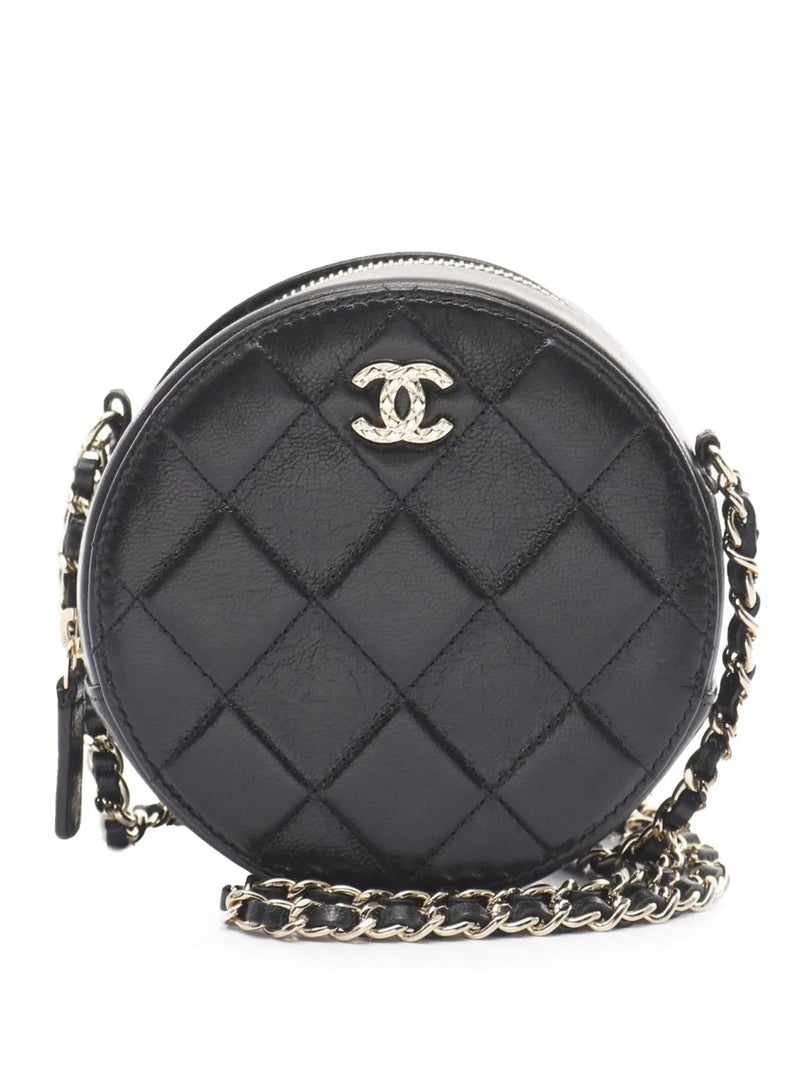 2020 CC Quilted Calfskin Round Clutch with Chain crossbody bag