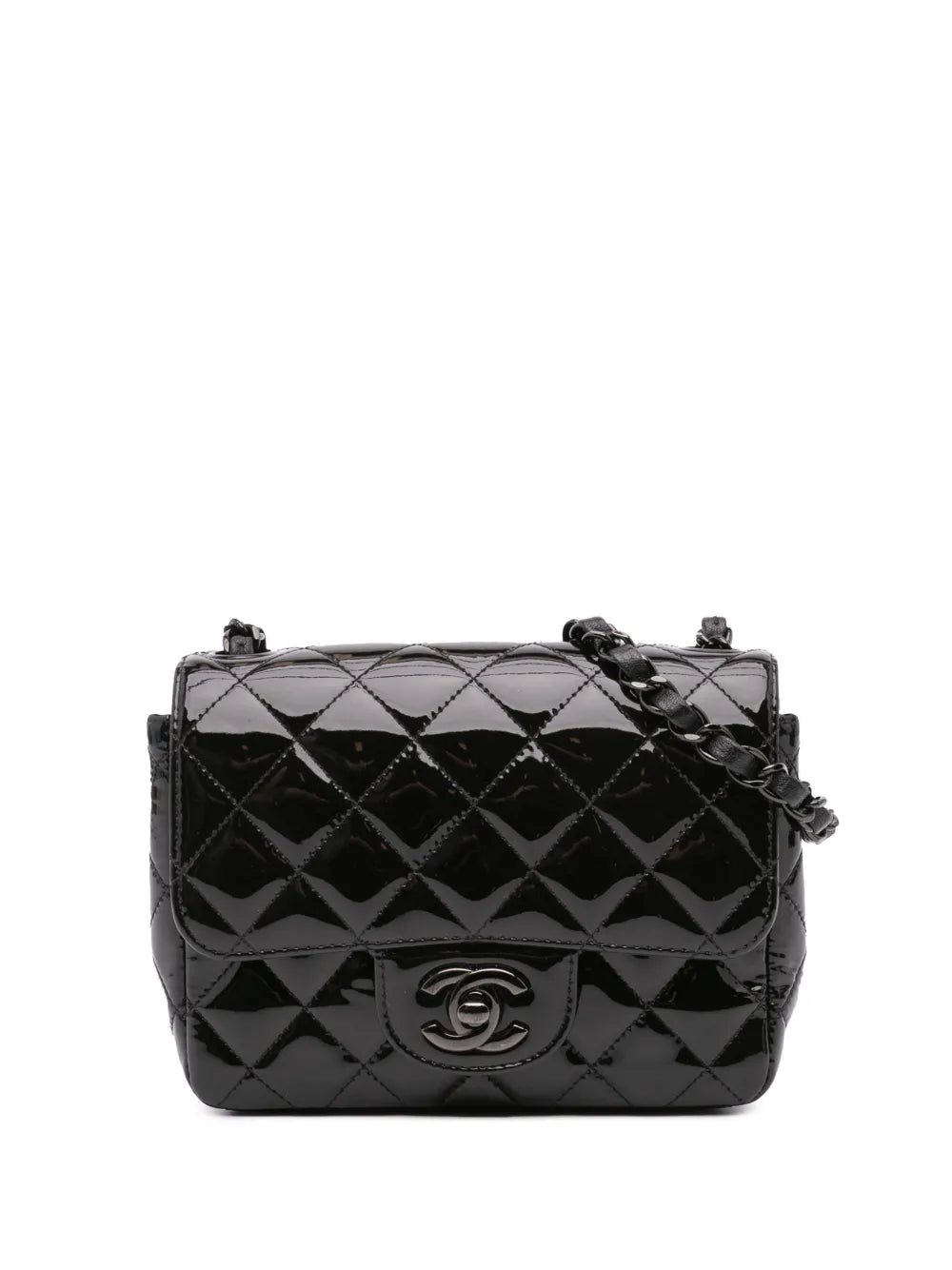 2021-2024 Mini Square Classic Patent So Black Single Flap crossbody bag