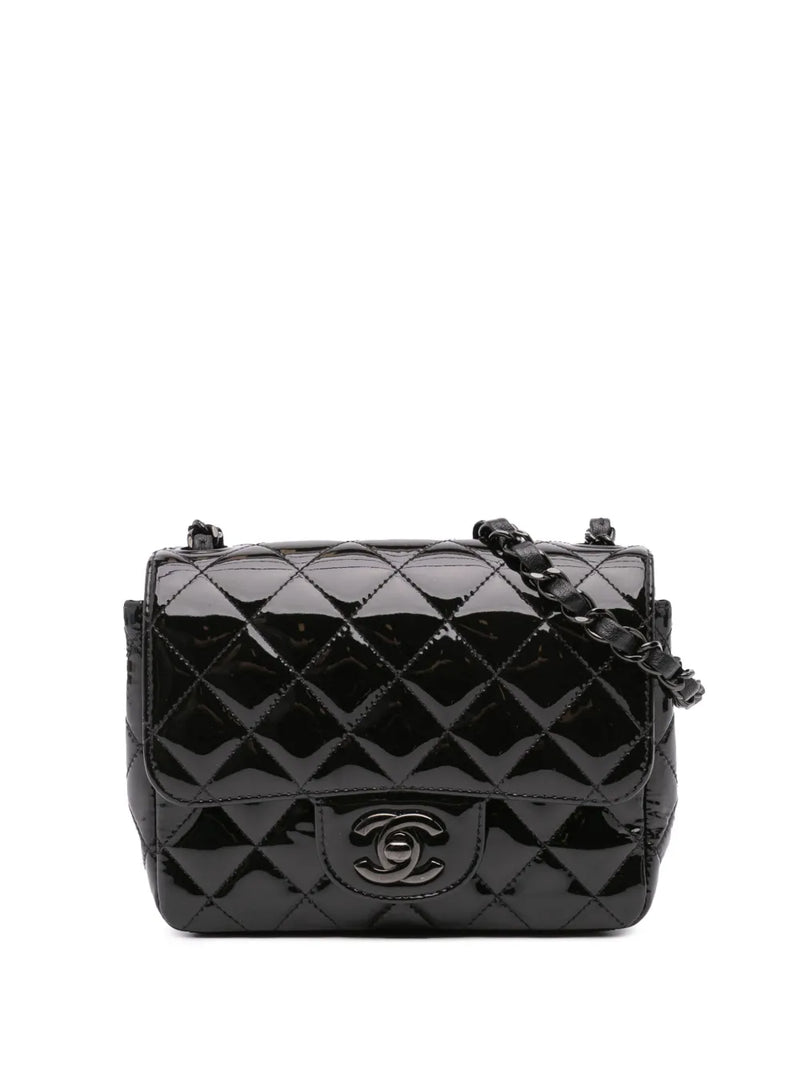 2021-2024 Mini Square Classic Patent So Black Single Flap crossbody bag