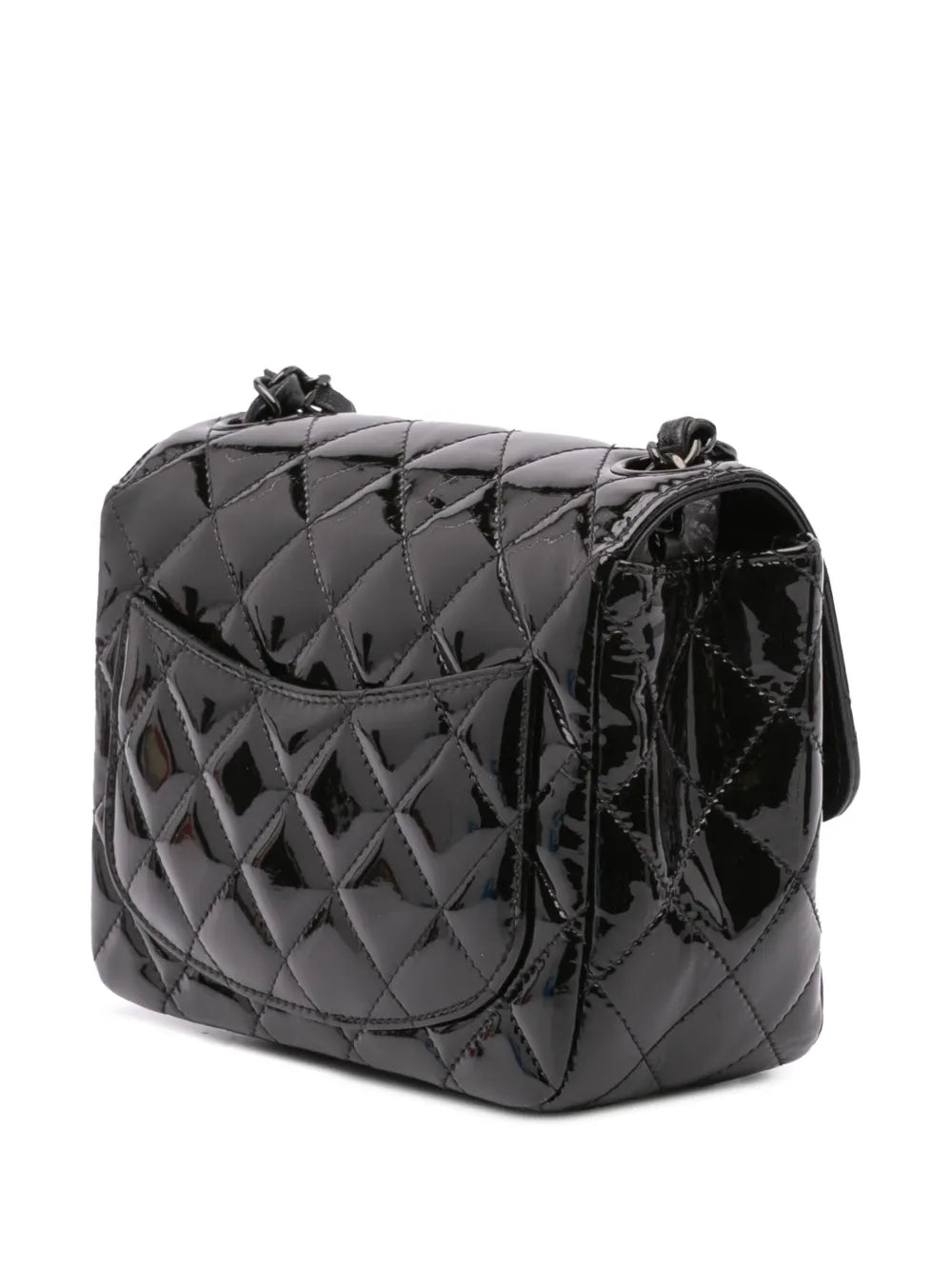 2021-2024 Mini Square Classic Patent So Black Single Flap crossbody bag