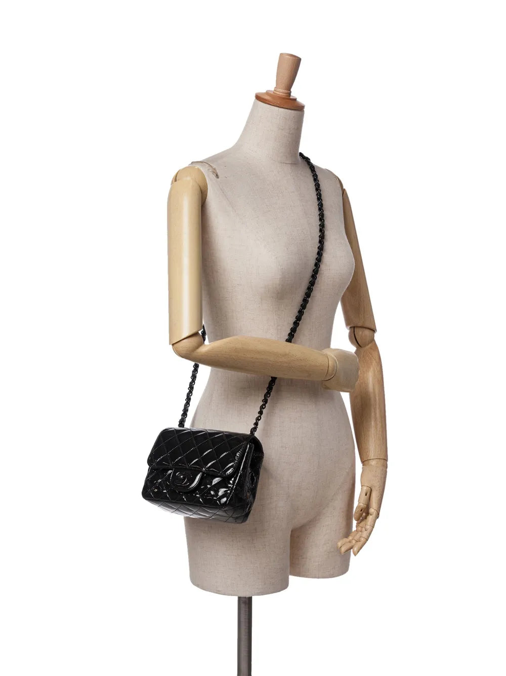 2021-2024 Mini Square Classic Patent So Black Single Flap crossbody bag