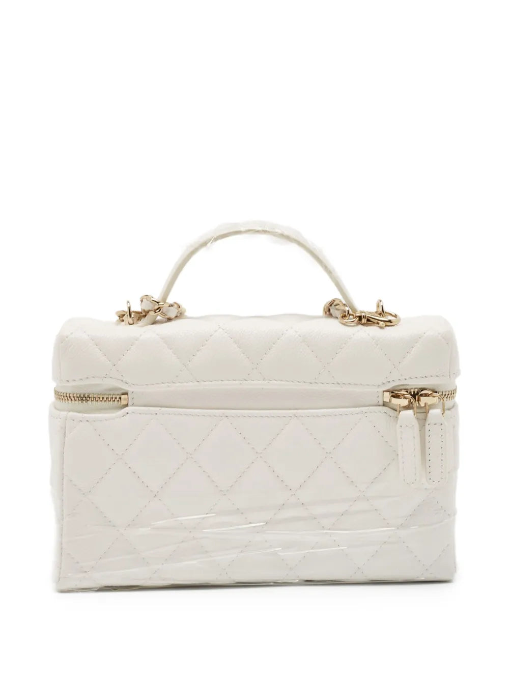 quilted leather top-handle vanity bag