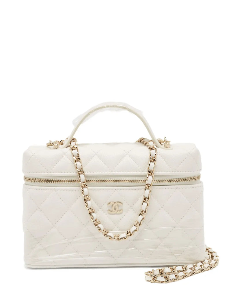 quilted leather top-handle vanity bag