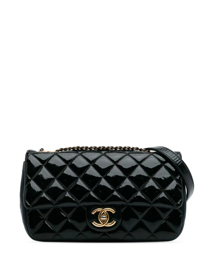 2015-2016 Paris-Salzburg Medium Patent Goatskin CC Eyelet Flap crossbody bag