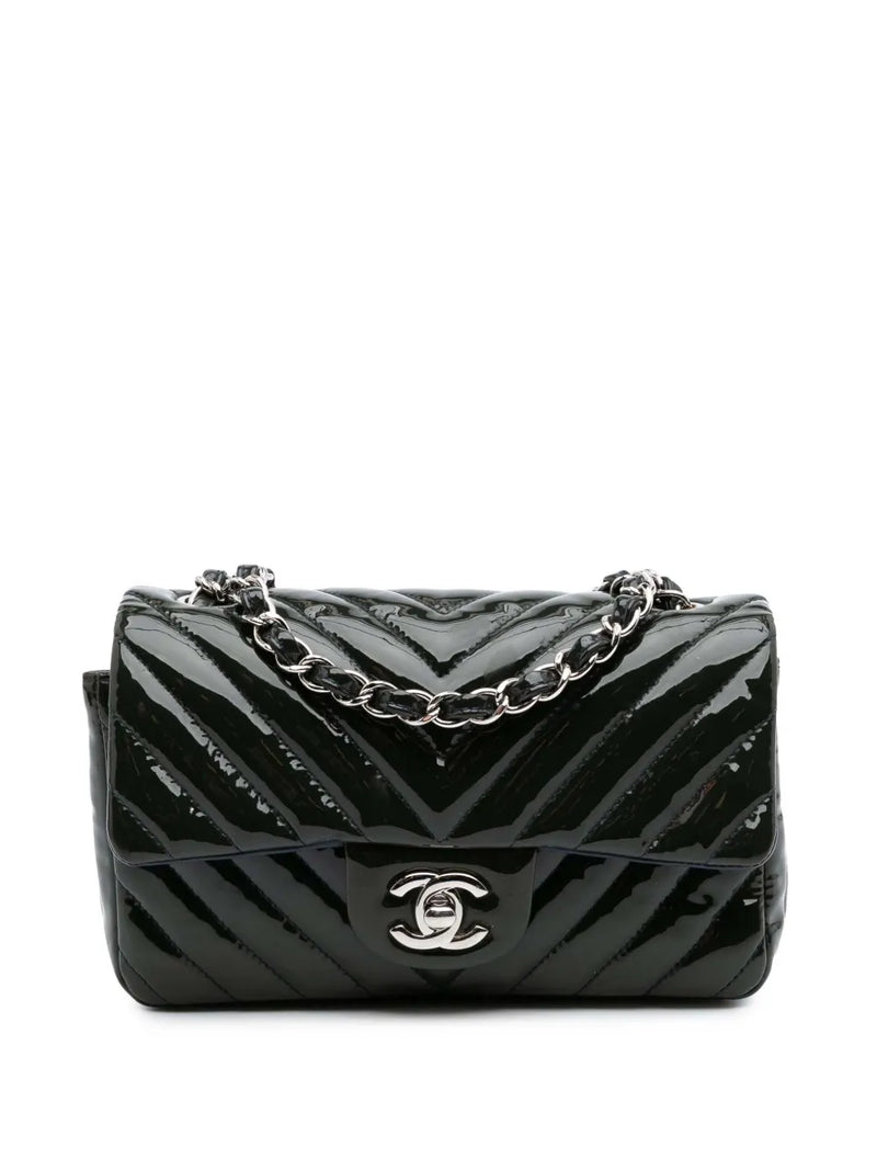 2015-2016 Mini Rectangular Classic Chevron Patent Single Flap crossbody bag