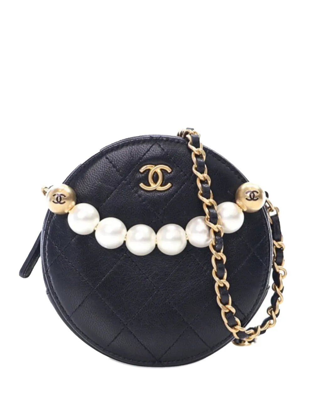 2019 Lambskin Pearl Round Clutch On Chain crossbody bag