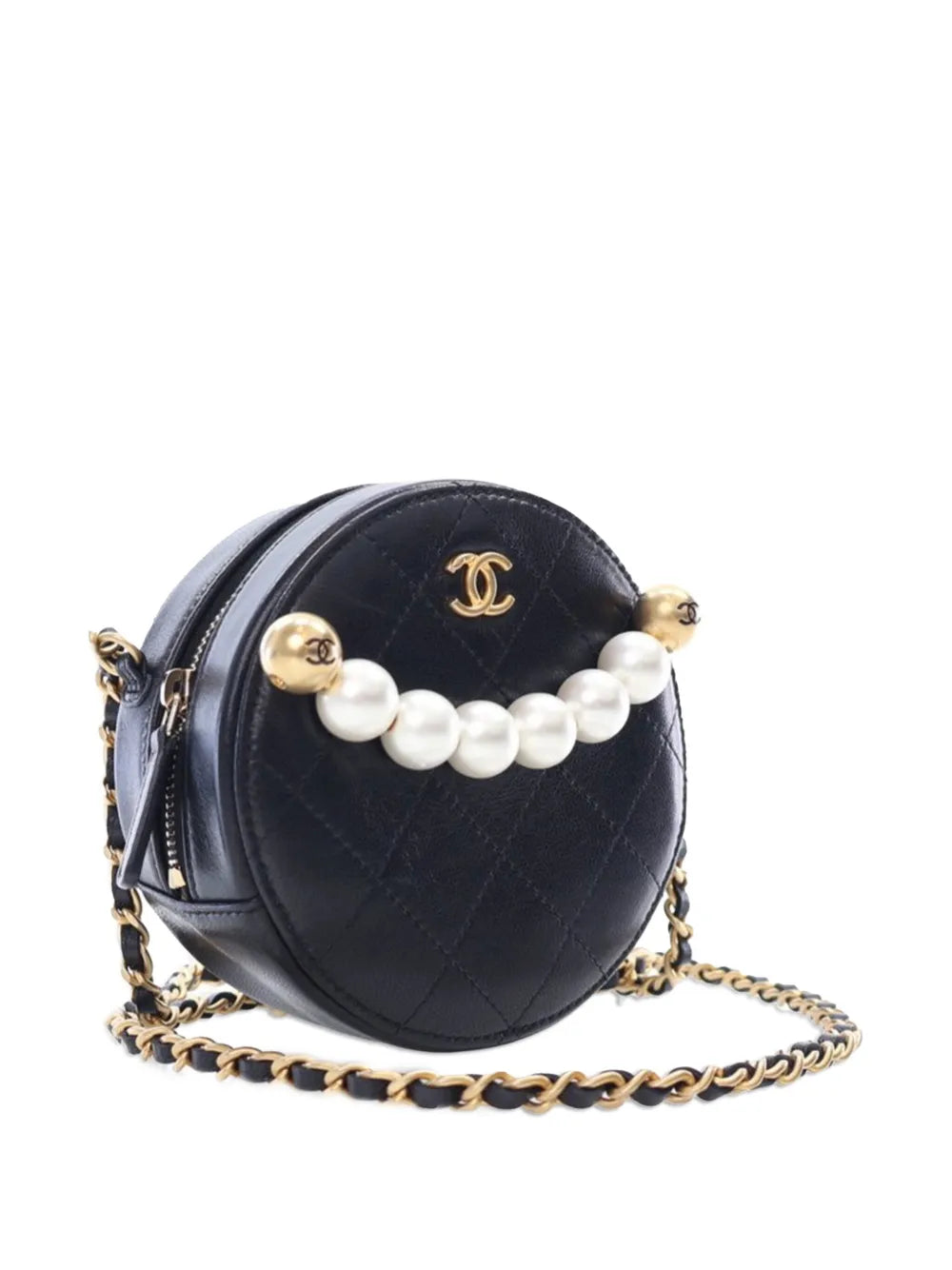 2019 Lambskin Pearl Round Clutch On Chain crossbody bag