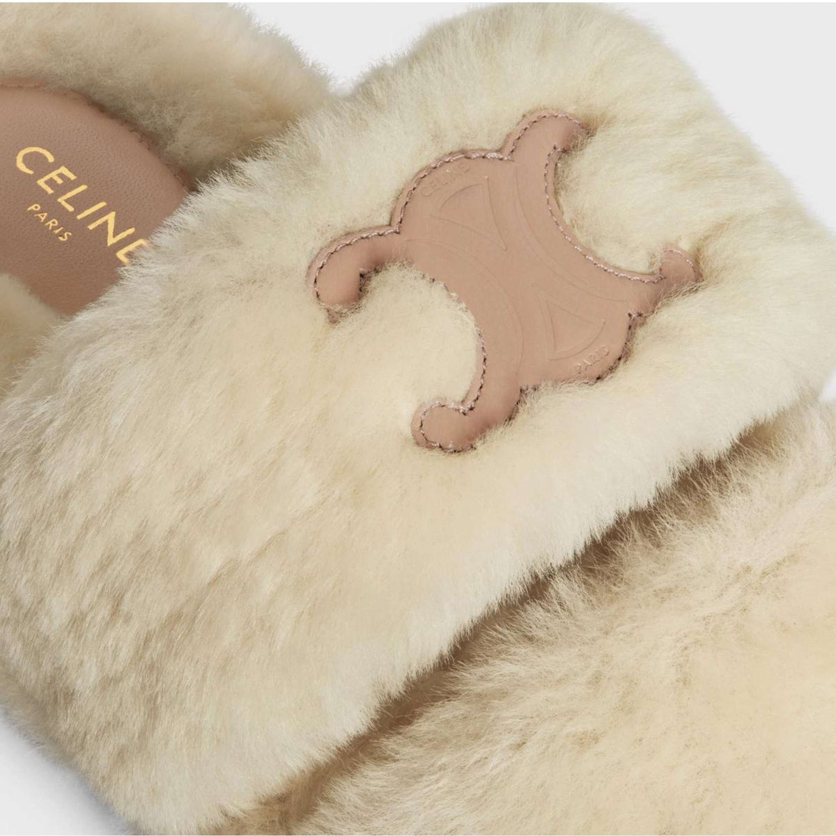 CELINE FUR SLIDES TRIOMPHE  BEIGE/NUDE