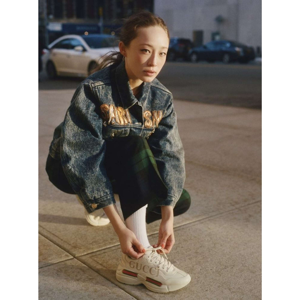 Rhyton logo-print leather trainers