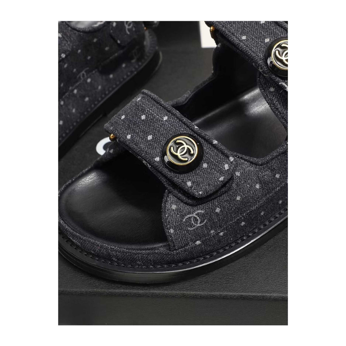 Black Printed Denim C Sandals