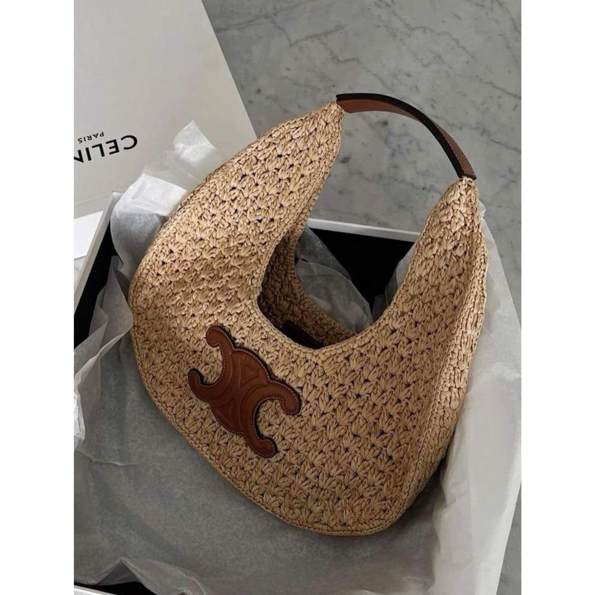 CELINE CLASSIC PANIER HOBO BAG IN RAFFIA