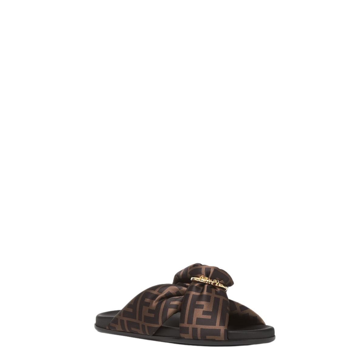 Brown FF satin slides