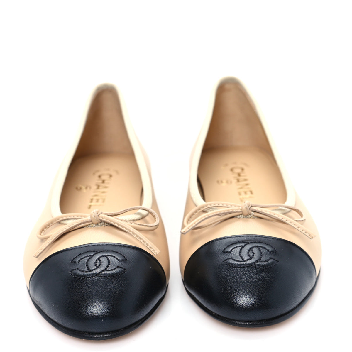 Chanel Beige Black Ballet Flat