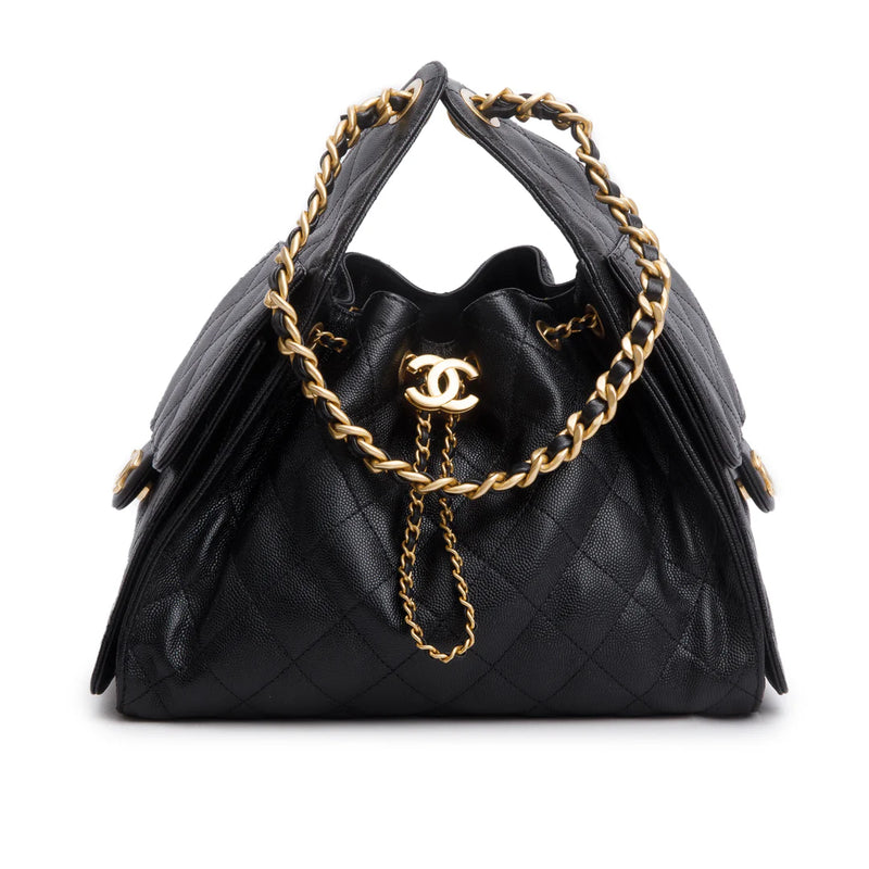 Chanel Black Caviar Leather 25 Small Bucket Bag