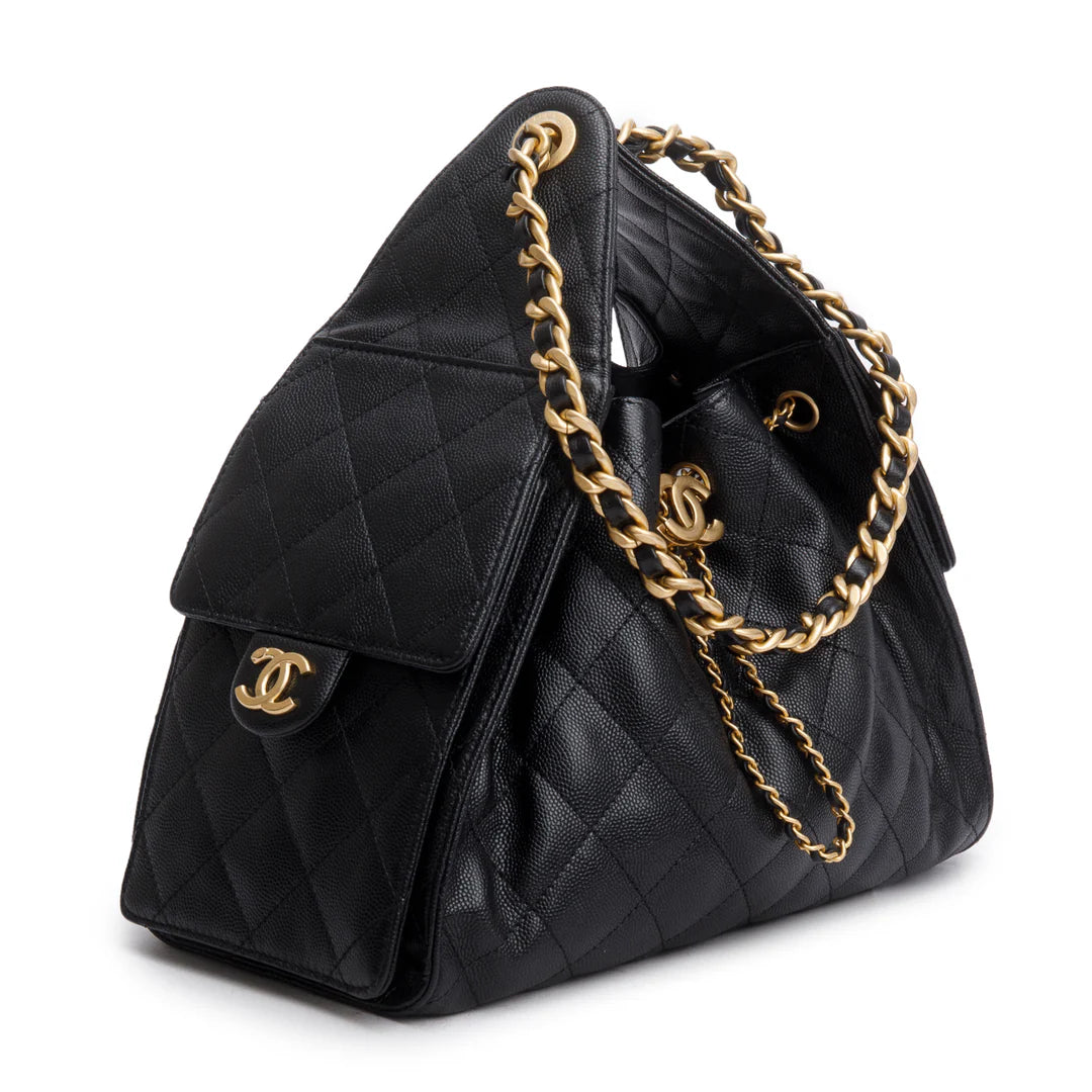 Chanel Black Caviar Leather 25 Small Bucket Bag