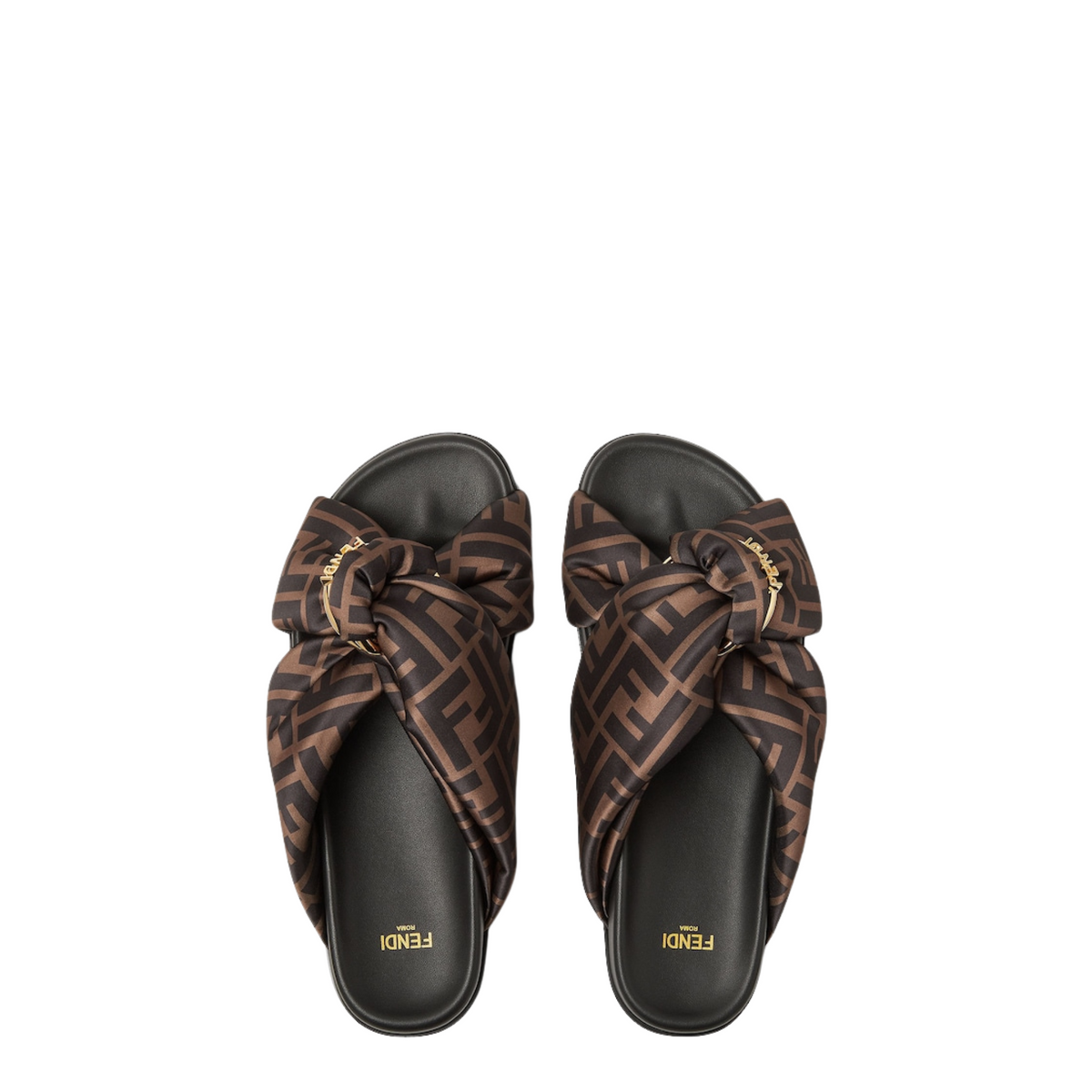 Brown FF satin slides