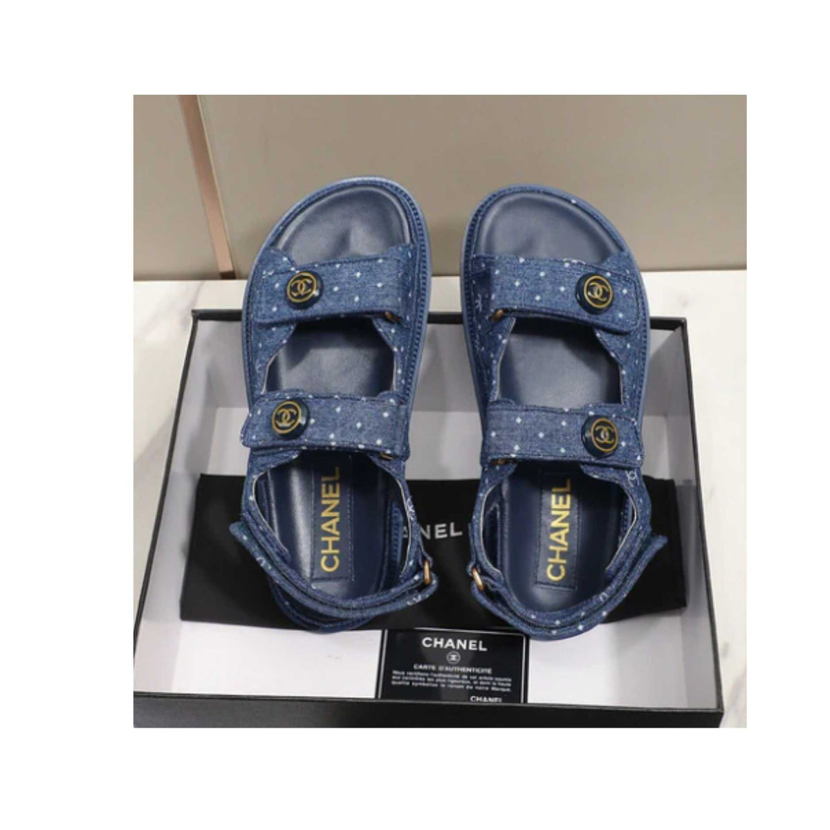 dark blue Printed Denim C Sandals