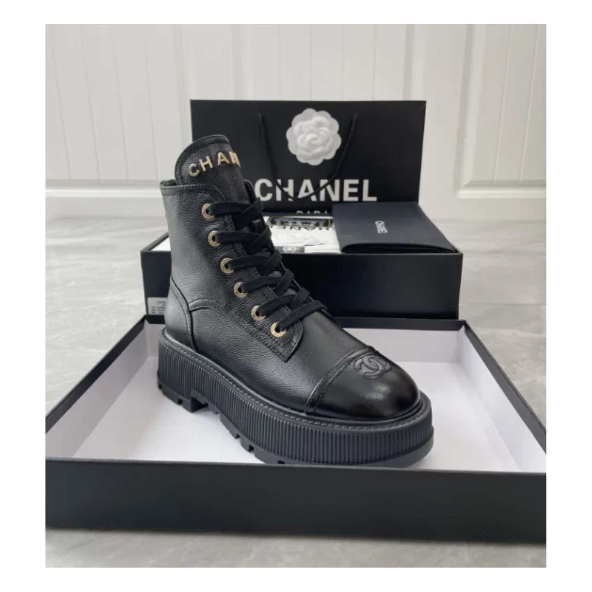 Chanel Black Combat Boots