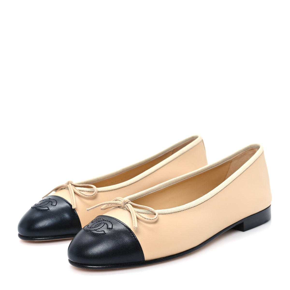 Chanel Beige Black Ballet Flat