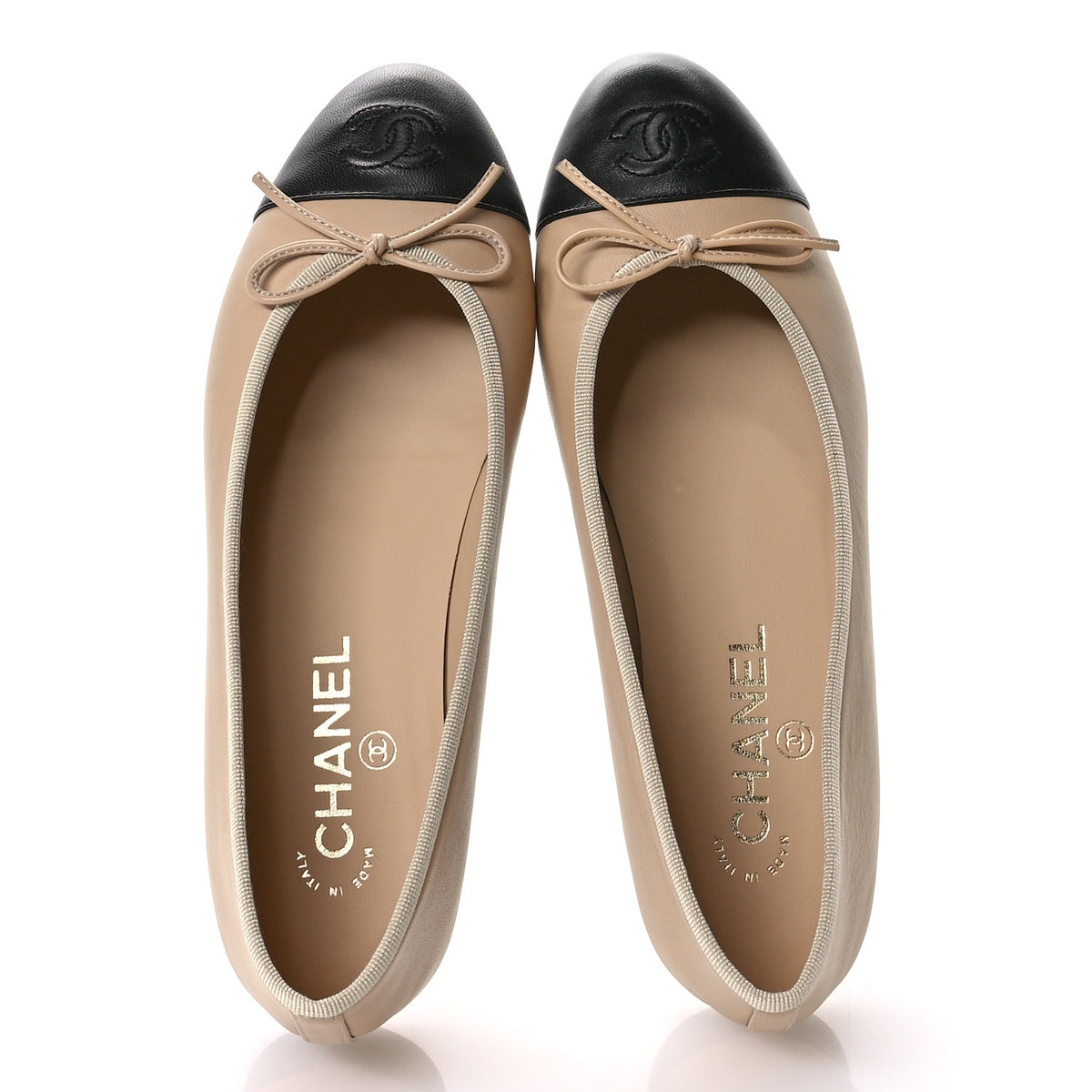 Chanel Beige Black Ballet Flat