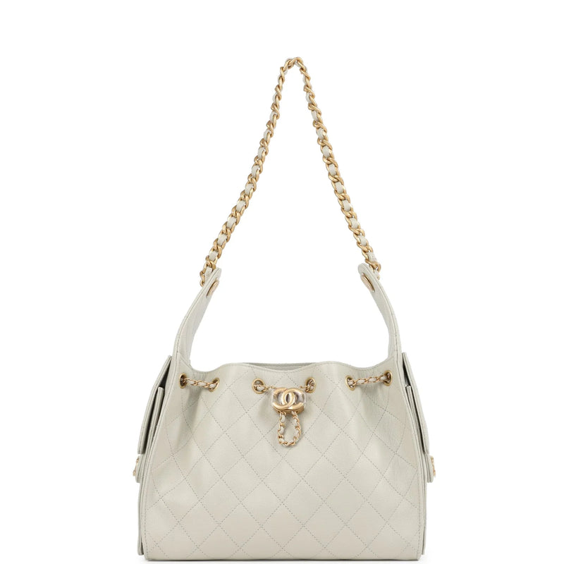 Chanel Small 25 Hobo Bag Light Grey Caviar