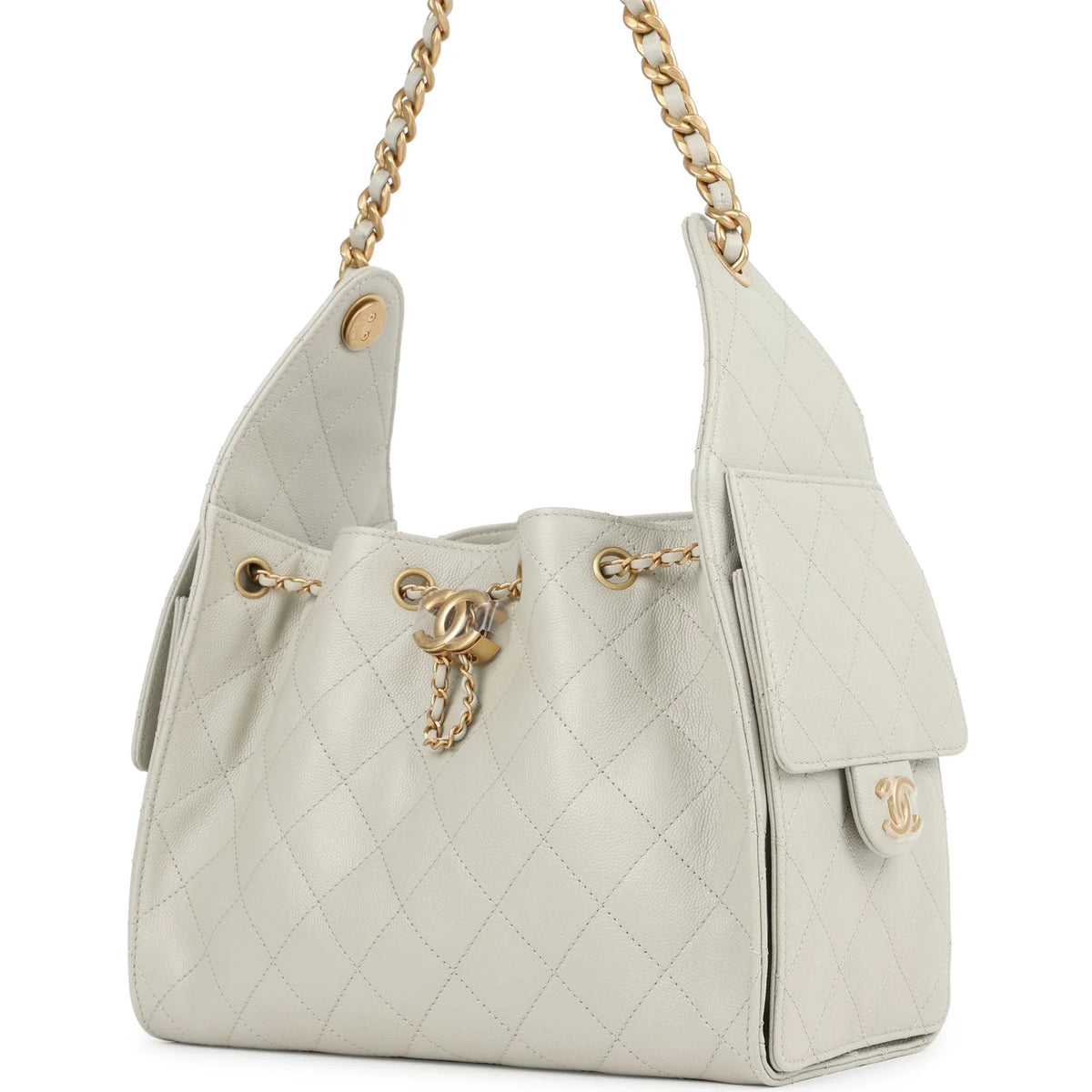 Chanel Small 25 Hobo Bag Light Grey Caviar