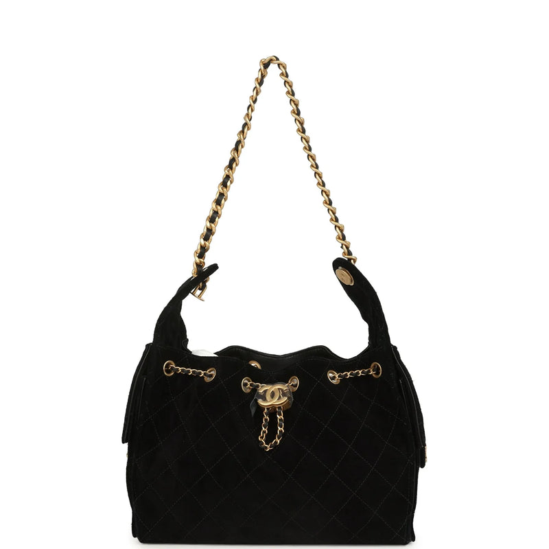 Chanel Small 25 Hobo Bag Black Suede
