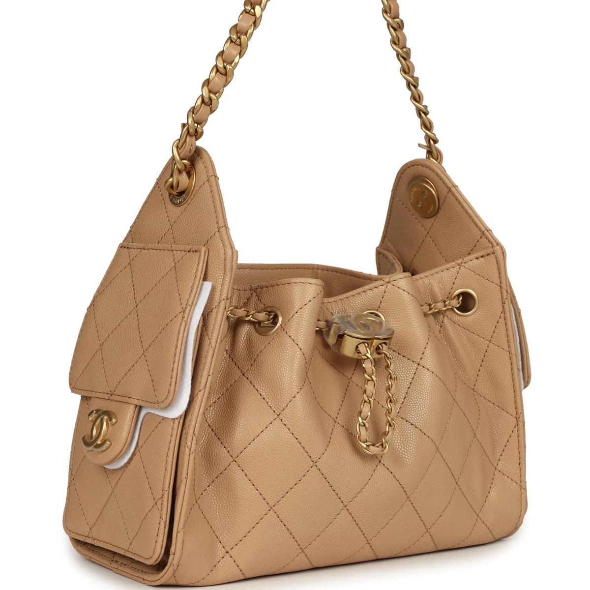 Chanel Mini 25 Hobo Bag Beige Caviar