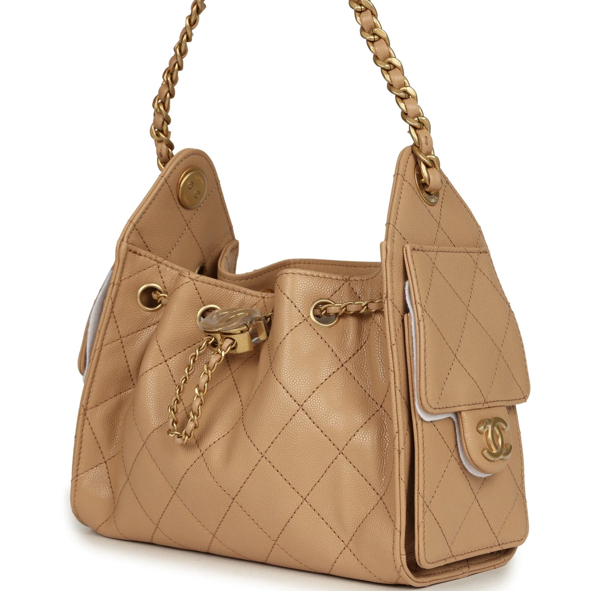 Chanel Mini 25 Hobo Bag Beige Caviar