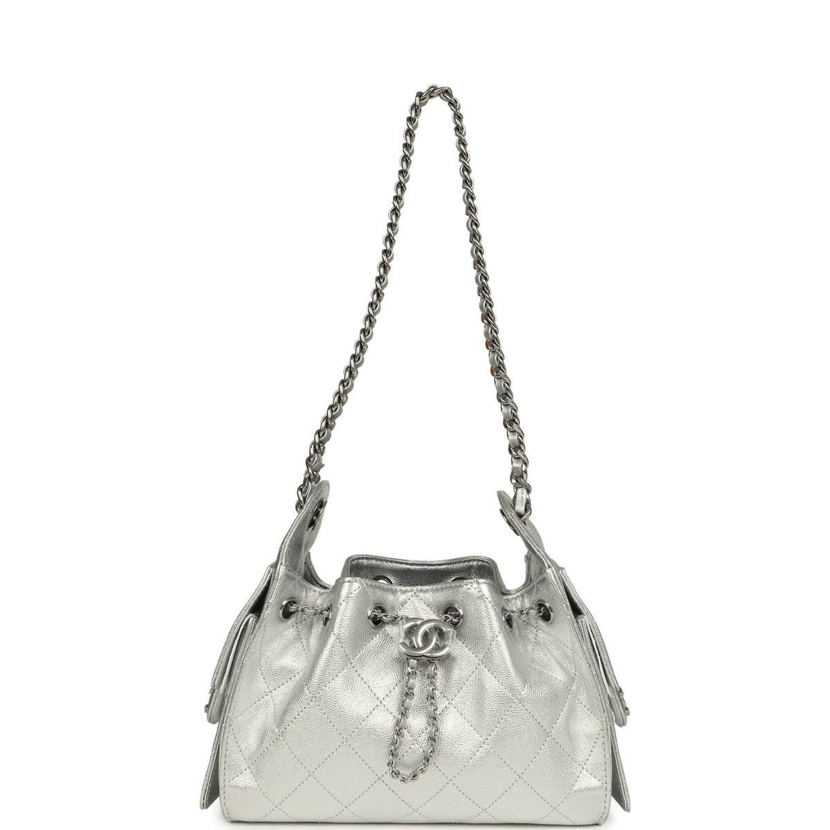 Chanel Mini 25 Metallic Silver Caviar Bucket Bag