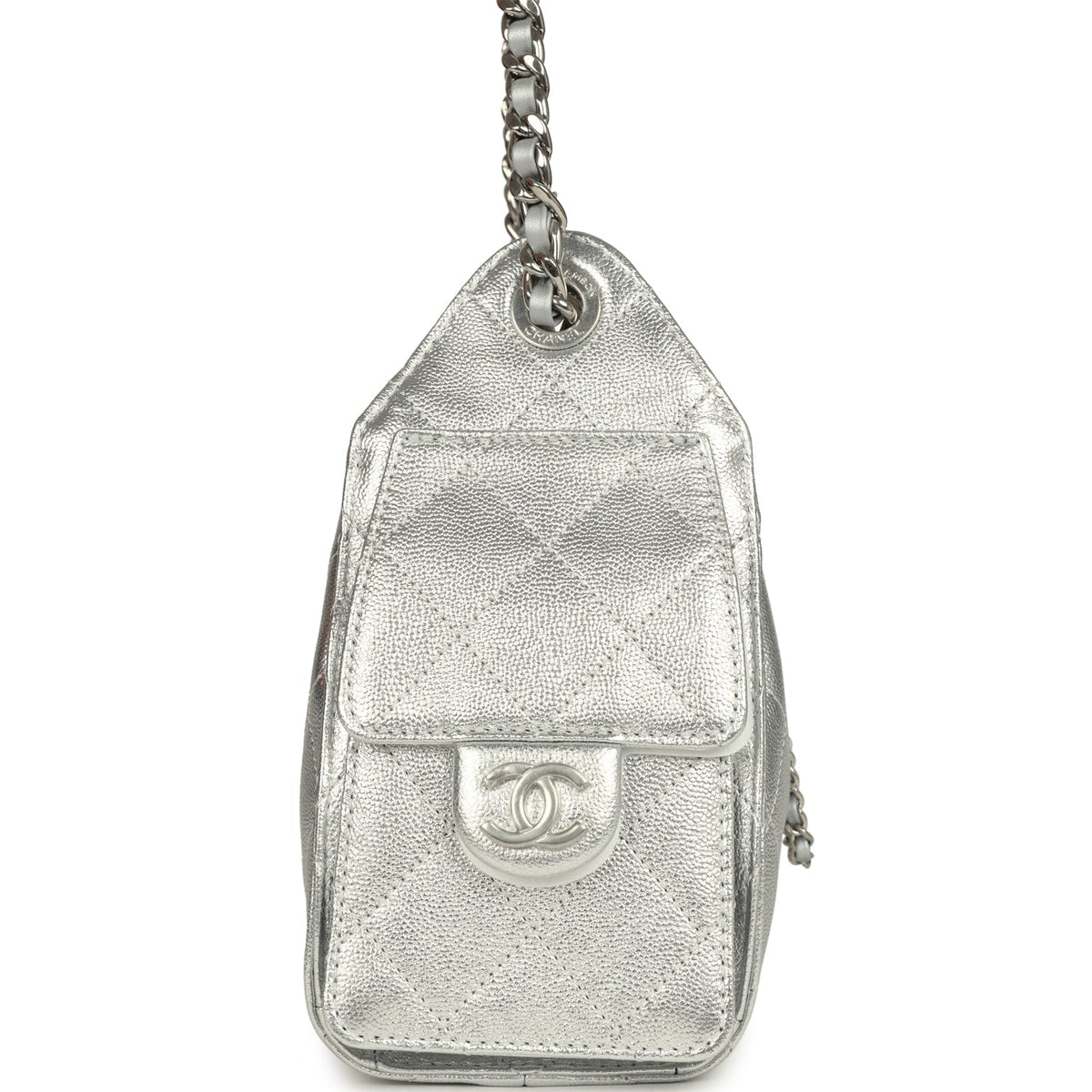 Chanel Mini 25 Metallic Silver Caviar Bucket Bag