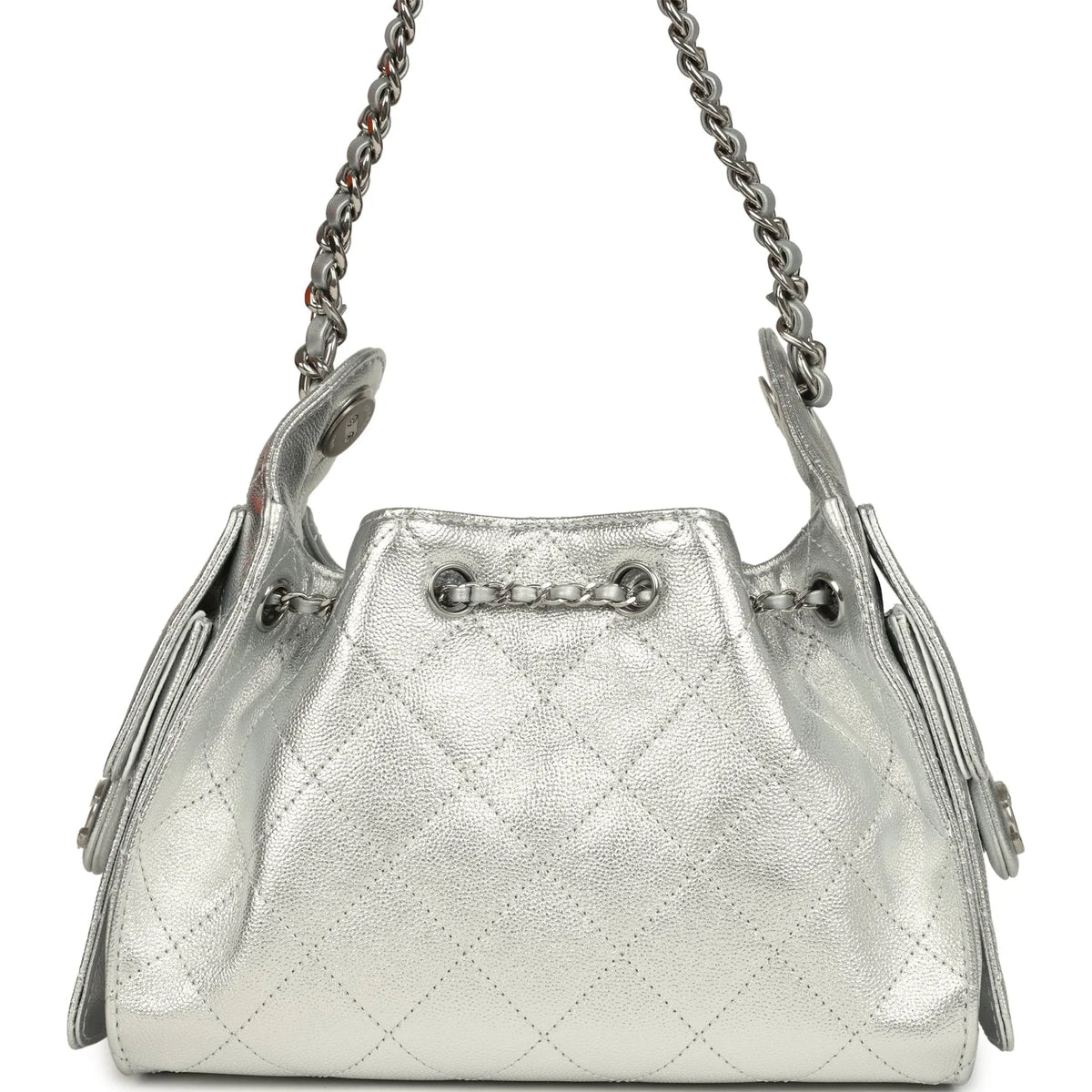 Chanel Mini 25 Metallic Silver Caviar Bucket Bag