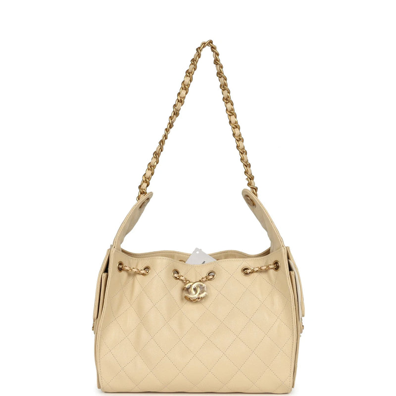 Chanel Small 25 Hobo Bag Light Beige Caviar