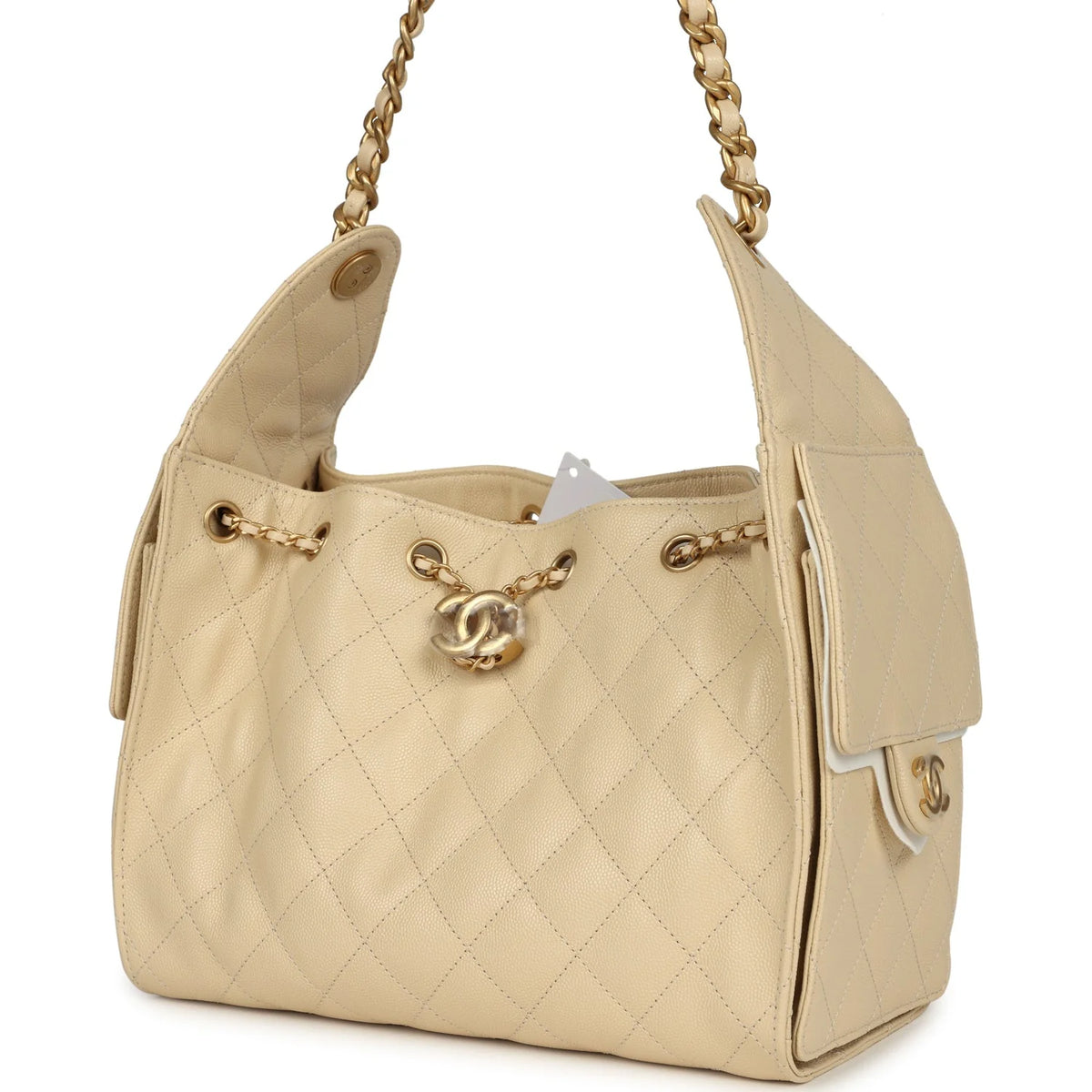 Chanel Small 25 Hobo Bag Light Beige Caviar