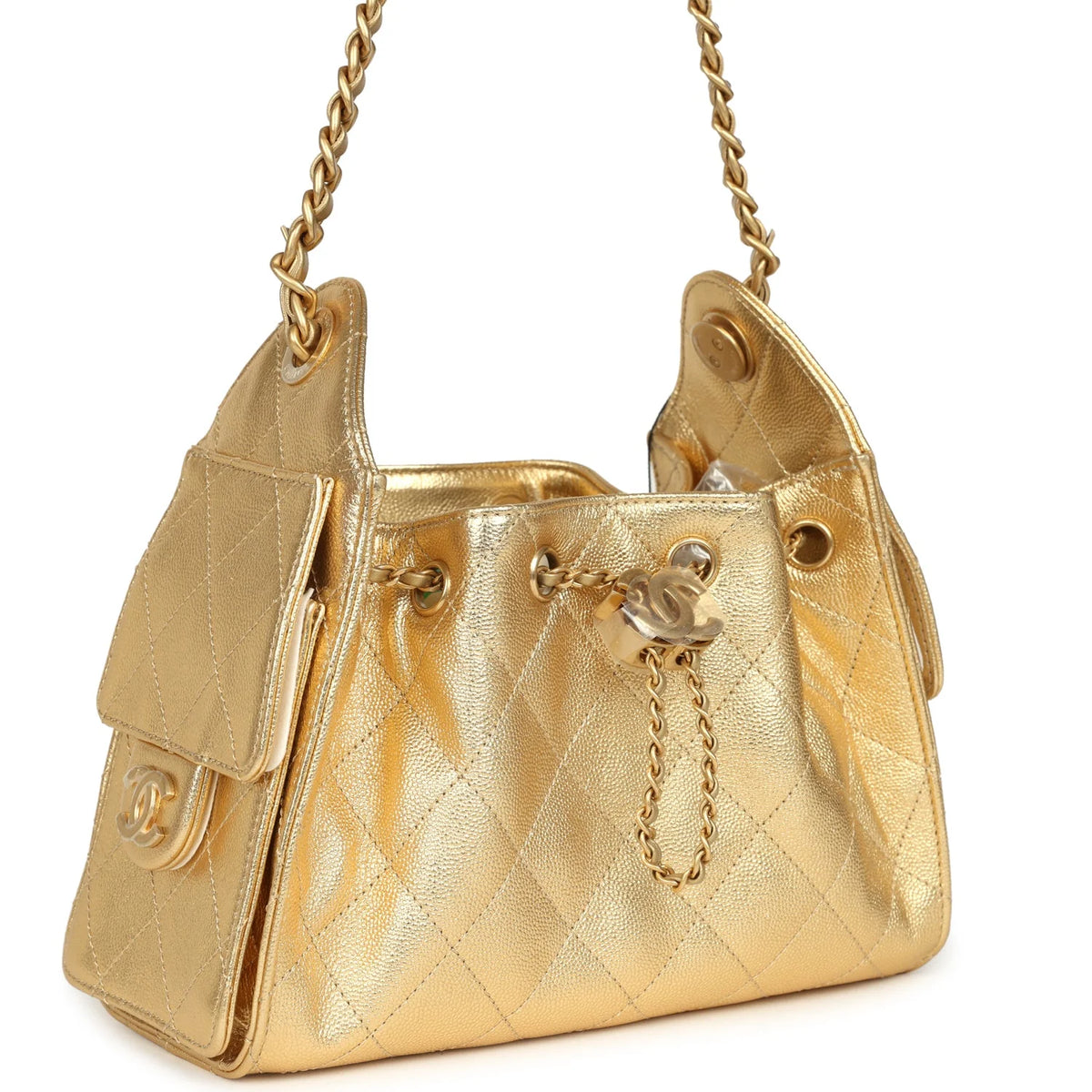 Chanel Mini 25 Hobo Bag Metallic Gold Caviar