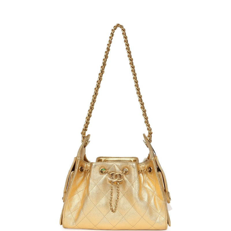 Chanel Mini 25 Hobo Bag Metallic Gold Caviar